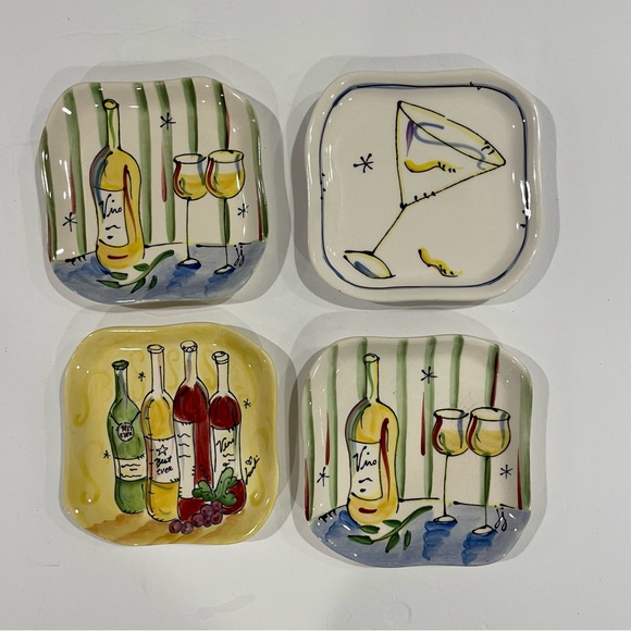 Groovy ✨ vintage set of 4 Julia Junkin cocktail 🍸 wine 🍷 5” plates gift - Picture 5 of 5